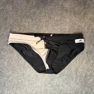 Hermes Inocencio Men’s Swim Brief Black Beige Speedo Style Fits Medium